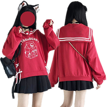 Harajuku Sailor Style Strawberry Milk Sweatshirt