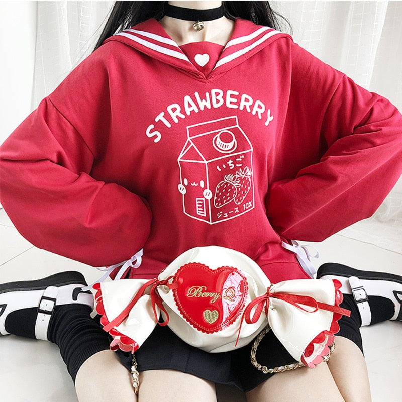 Harajuku Sailor Style Strawberry Milk Sweatshirt