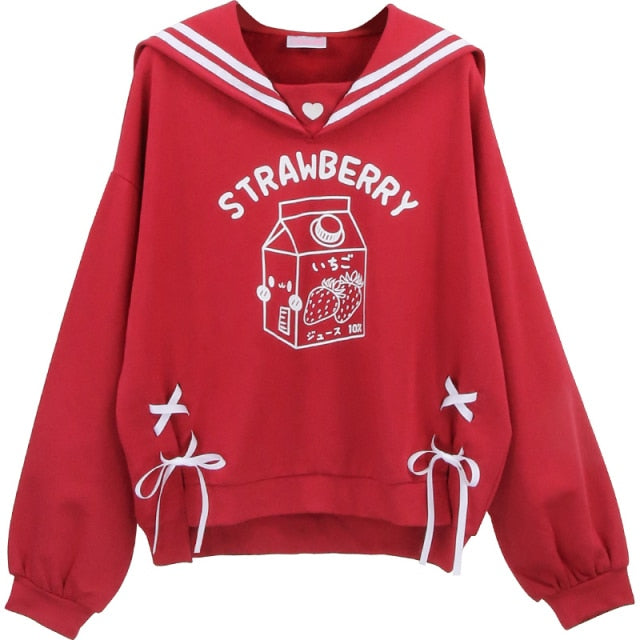 Harajuku Sailor Style Strawberry Milk Sweatshirt