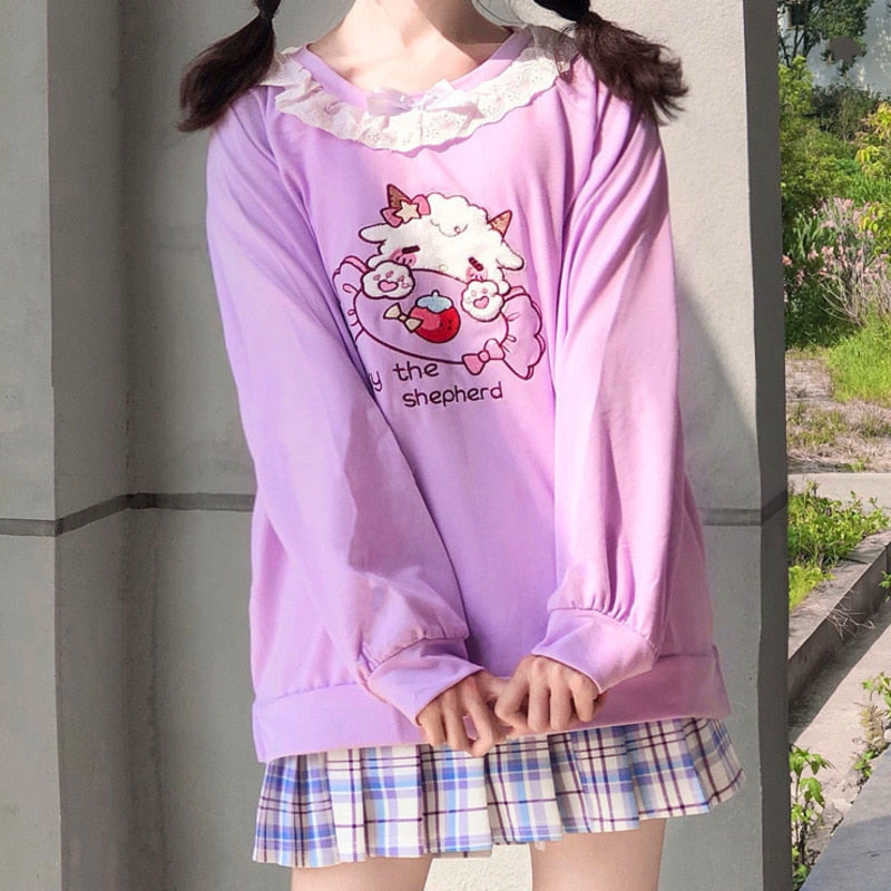 Harajuku Kawaii Lace Collar Sweatshirt in 2 Colours